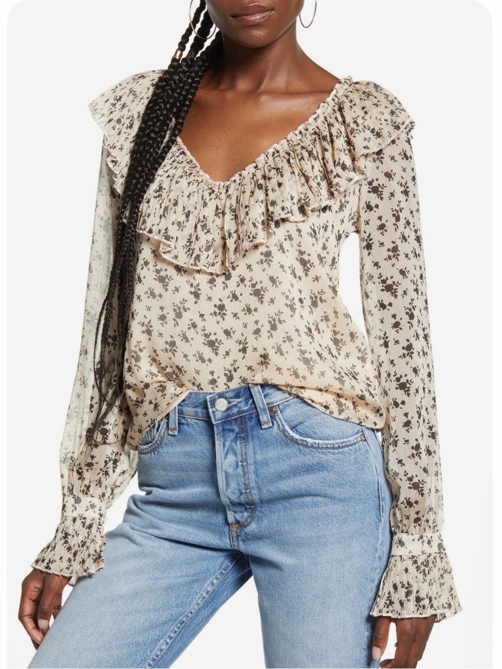 English Factory Long Sleeve Ruffle V-Neck Blouse size Large
